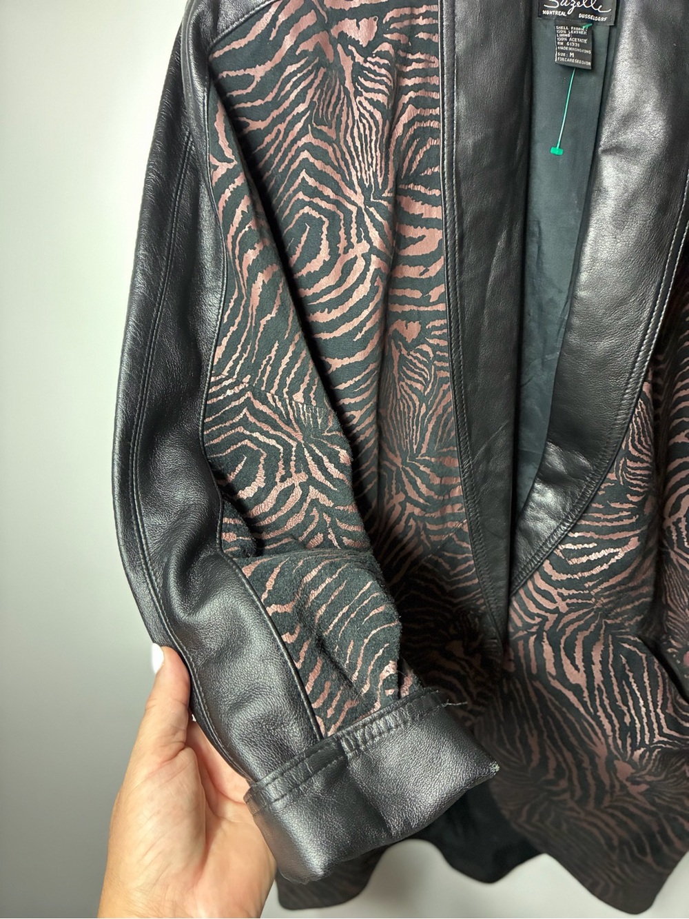 Suzelle Black & Brown Zebra-Print Leather-Trimmed Blazer - Picture 6 of 10